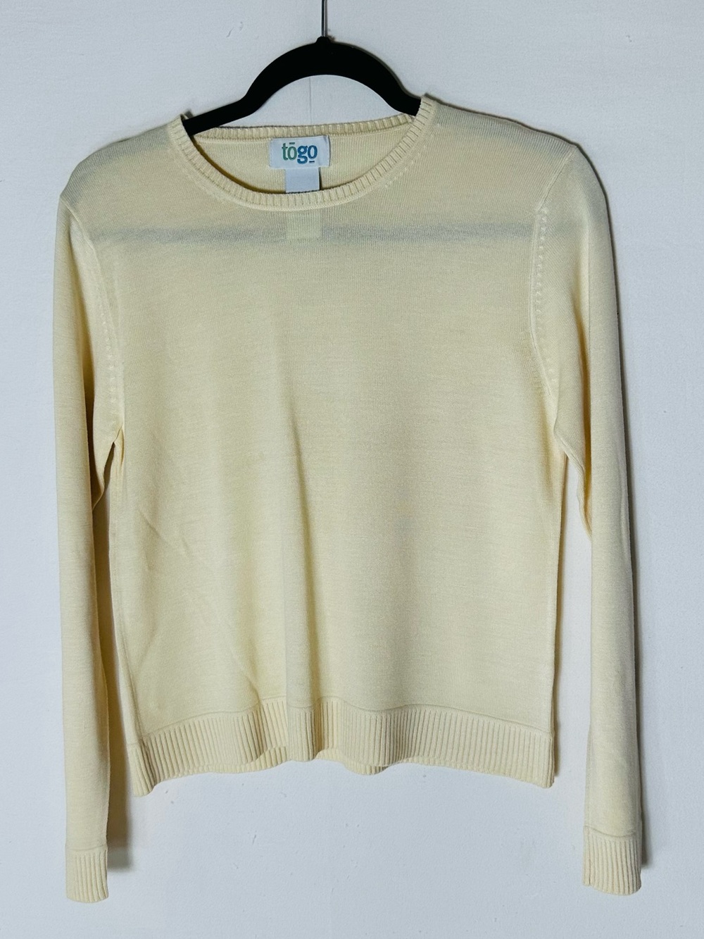 Vintage Tōgo Light Yellow Cream 100% Silk Knit Crewneck Sweater L Normcore